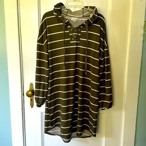 Long sleeve hoodie dress Allison Brittney xl olive green stripe